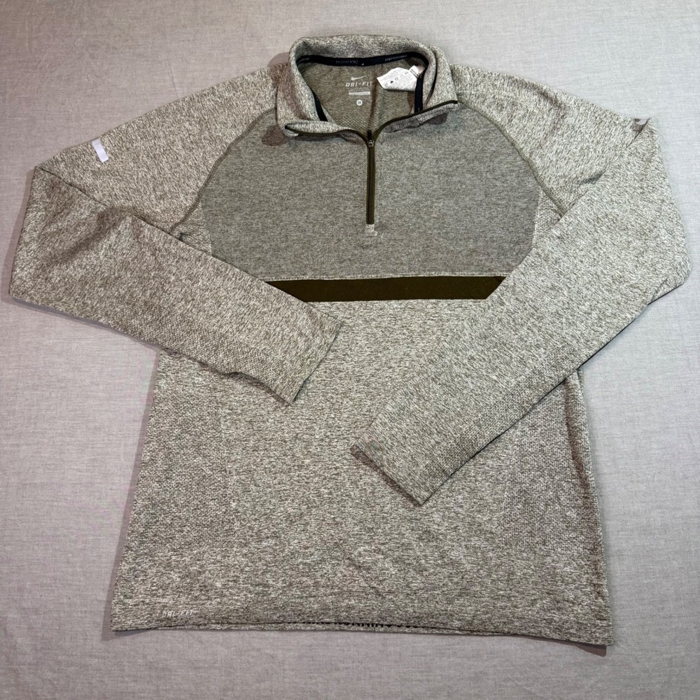 Nike Quarter Zip Pullover Mens Medium Olive Green Excellent Dri-FIT Knit Top